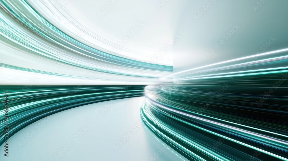 Curved green light trails, glowing softly against a white background, creating a smooth and sleek abstract effect Curved green light trails, glowing softly against a white background, creating a smooth and sleek abstract effect