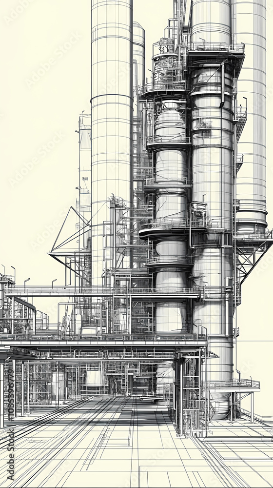 A horizontal banner with units for the oil industry. A 3D illustration of an architecture building based on imagination A horizontal banner with units for the oil industry. A 3D illustration of an architecture building based on imagination
