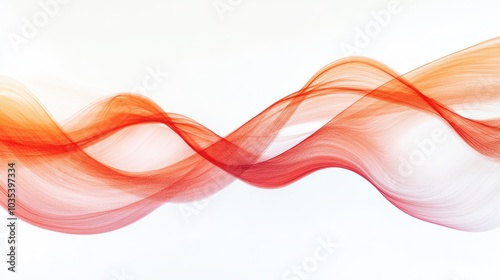 Glowing red and orange light trails, arching smoothly, forming an elegant abstract wave on white background