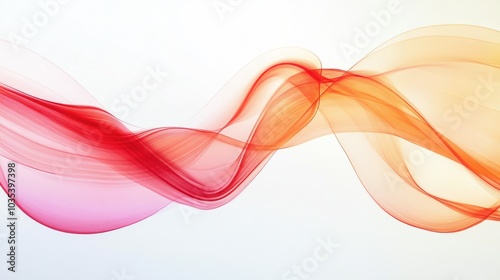 Glowing red and orange light trails, arching smoothly, forming an elegant abstract wave on white background