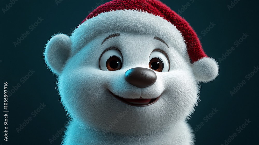 3D cartoon polar bear in a Christmas hat 3D cartoon polar bear in a Christmas hat