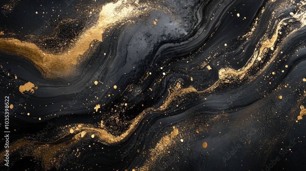 A striking black and gold abstract canvas print, exuding luxury and elegance, perfect for decorating upscale home interiors