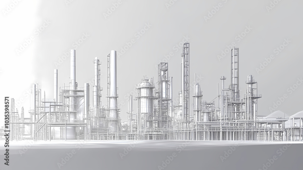 A horizontal banner with units for the oil industry. A 3D illustration of an architecture building based on imagination A horizontal banner with units for the oil industry. A 3D illustration of an architecture building based on imagination