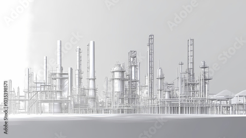 A horizontal banner with units for the oil industry. A 3D illustration of an architecture building based on imagination