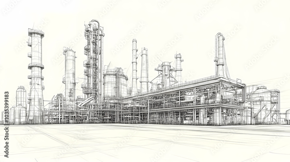 A horizontal banner with units for the oil industry. A 3D illustration of an architecture building based on imagination A horizontal banner with units for the oil industry. A 3D illustration of an architecture building based on imagination