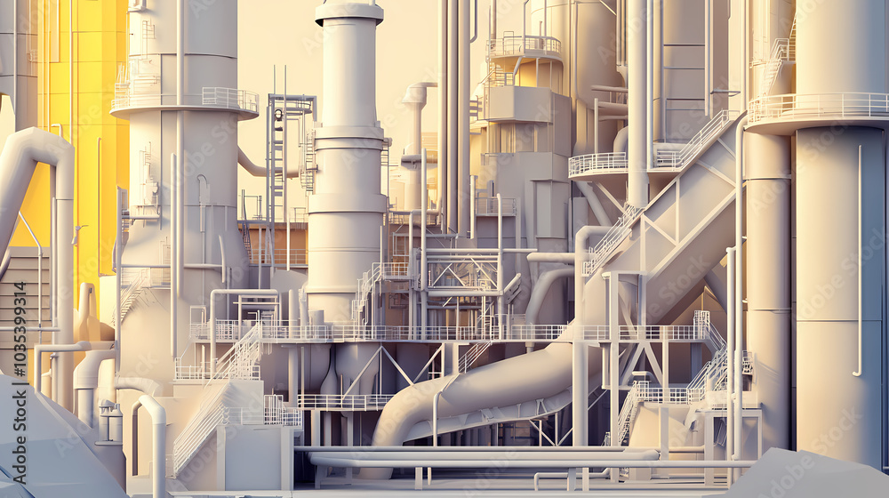 A horizontal banner with units for the oil industry. A 3D illustration of an architecture building based on imagination A horizontal banner with units for the oil industry. A 3D illustration of an architecture building based on imagination