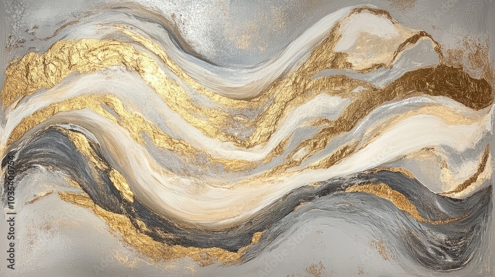 An abstract canvas print with gold leaf accents and soft, swirling patterns, perfect for adding a touch of sophistication and elegance