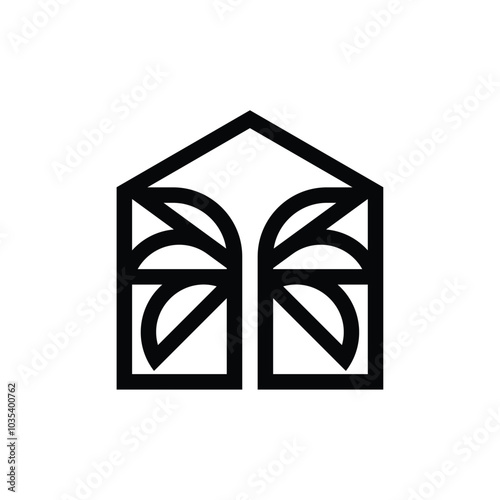 House building with palm tree concept design logo