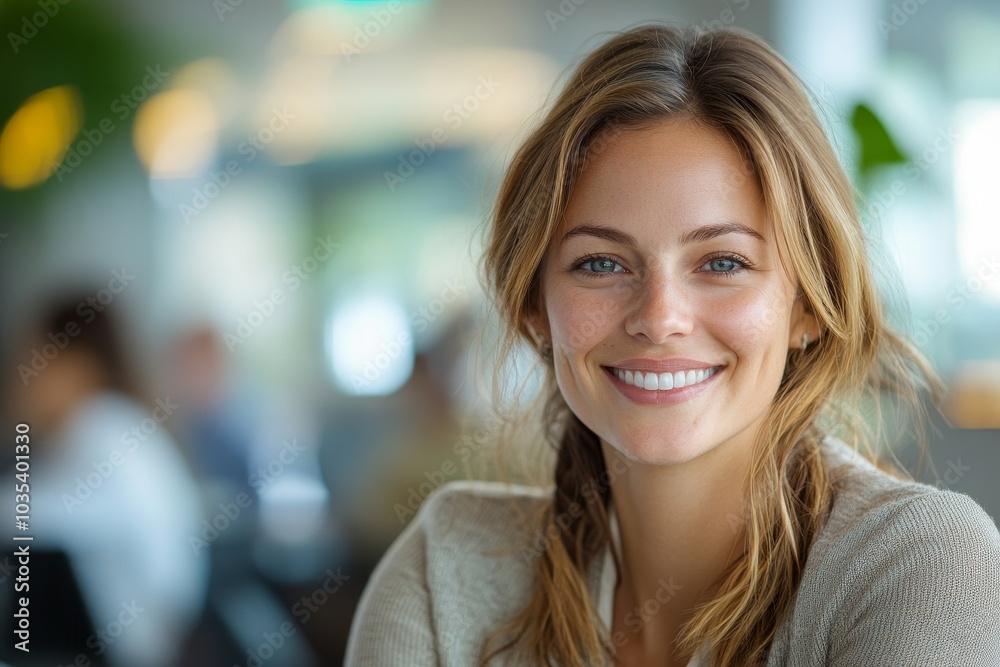 Happy business woman at her workplace, Generative AI Happy business woman at her workplace, Generative AI