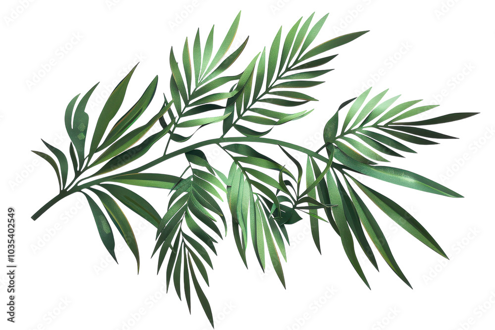 Vibrant Palm Tree Branch with Lush Green Leaves Isolated on White Background for Design and Decoration Purposes Vibrant Palm Tree Branch with Lush Green Leaves Isolated on White Background for Design and Decoration Purposes