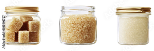 Brown Sugar Cubes  Granulated and Powdered in Glass Jars photo