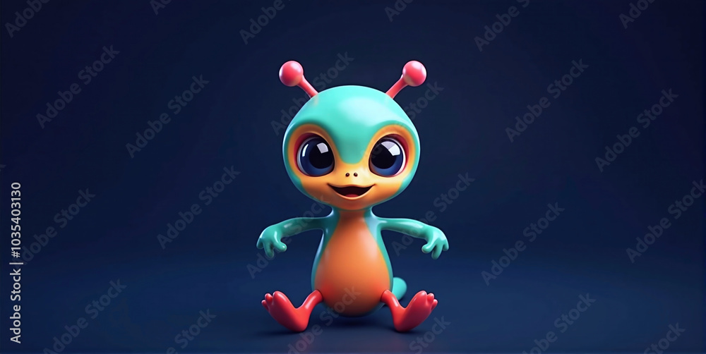 Small cute alien creature or fantasy monster isolated in front of monochrome background