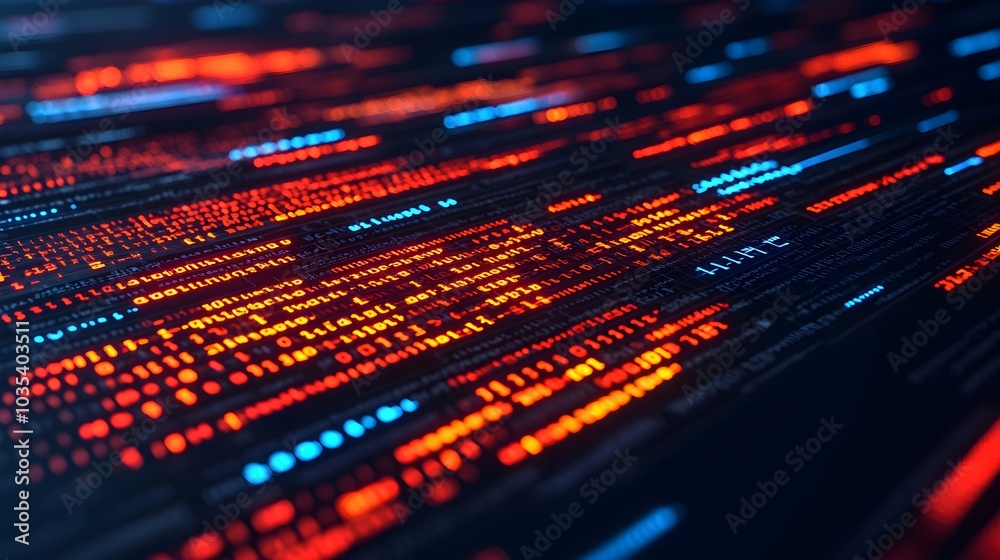 Abstract digital data flow with vibrant red and blue lights