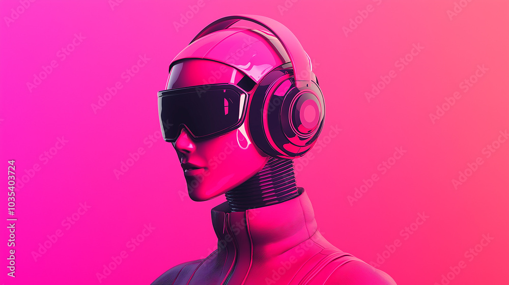 Futuristic Cyborg Woman with Headphones and Goggles Futuristic Cyborg Woman with Headphones and Goggles
