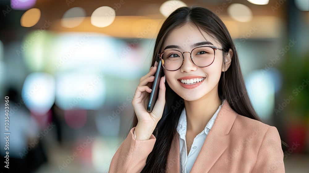 Professional Woman Talking on Phone with a Smile Professional Woman Talking on Phone with a Smile