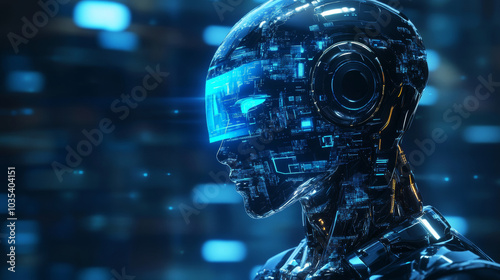 A landing page design for artificial intelligence and machine learning, featuring a banner that highlights AI concepts like chatbots and digital assistants. The graphic includes a cyber robot engaged 