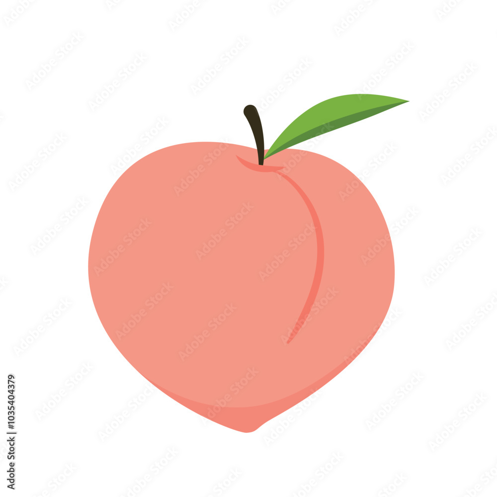 Fototapeta premium Peach cartoon vector. Doodle peach with leaves icon. Peach fruit in shape of heart isolated on white background. Farm, natural food, fresh fruits.