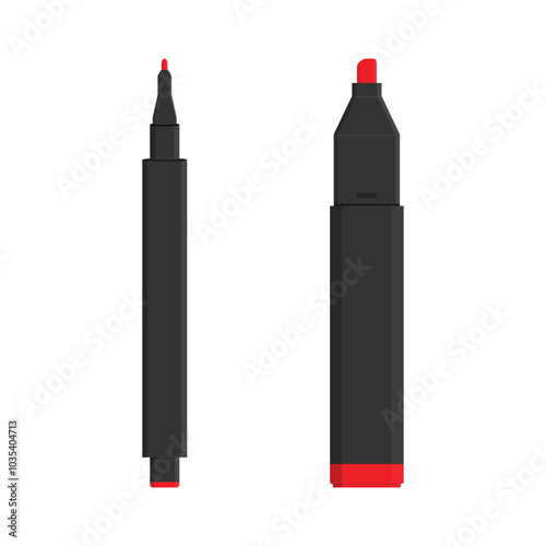 Red marker pens for highlighting important information with red ink