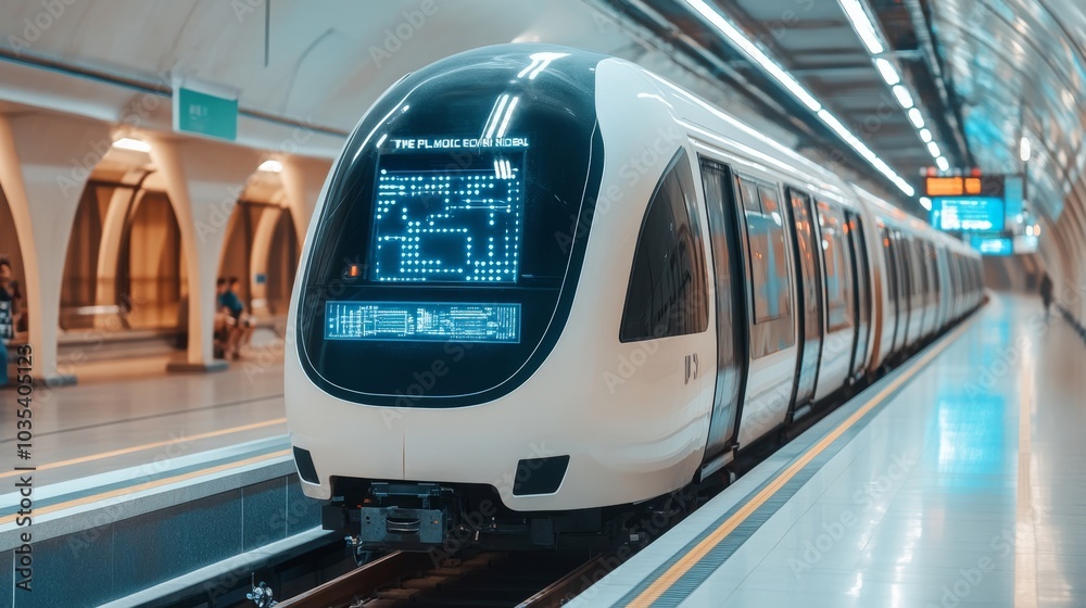 Modern High-Speed Train Arriving At a Subway Station. Advanced Technology in Public Transportation