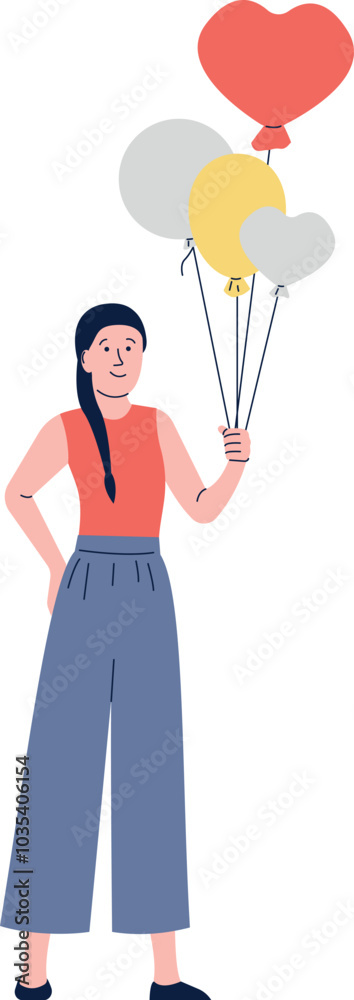 Girl with party balloons. Happy holiday color character