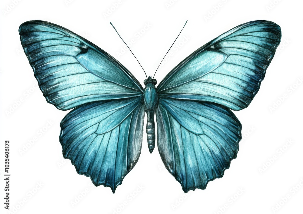 Obraz premium Watercolor Pencil Illustration of Blue Butterfly, butterfly illustration, insect art