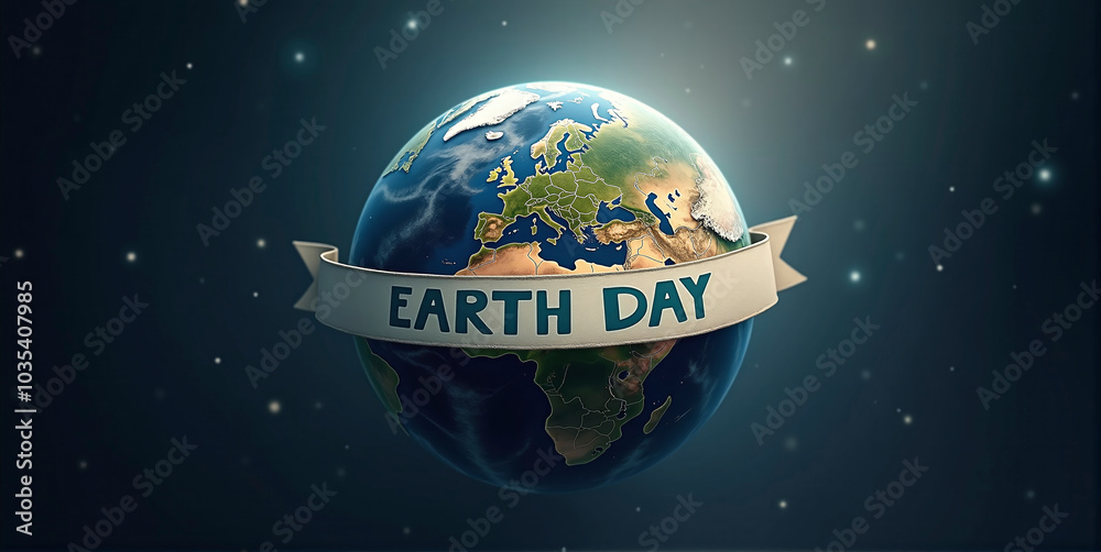 Fototapeta premium Planet Earth with Earth Day banner, joining the fight against global warming, raising awareness about the health of planet earth