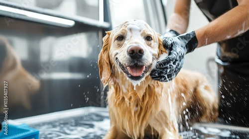 Wallpaper Mural Well-Equipped Mobile Dog Grooming Van with a Professional Groomer Washing a Happy Dog Torontodigital.ca