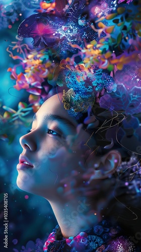 Dreamy Portrait of a Woman with Glowing Flowers