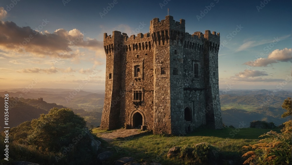 A breathtaking archer tower illuminated by the moonlight A breathtaking archer tower illuminated by the moonlight
