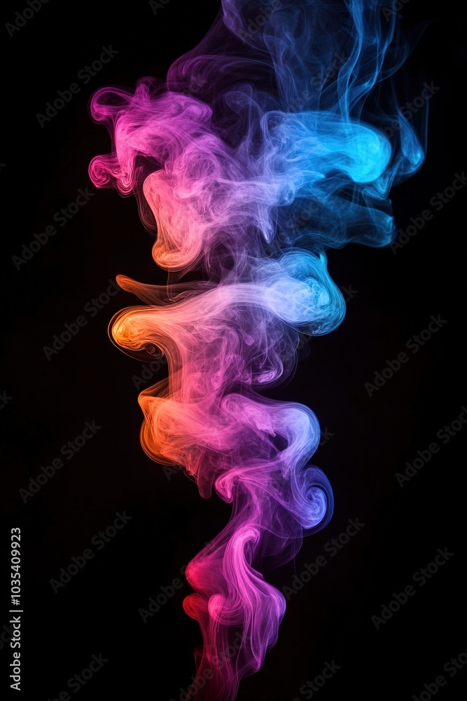 abstract foggy vertical image bright neon blue purple orange smoke swirling isolated on black background abstract foggy vertical image bright neon blue purple orange smoke swirling isolated on black background