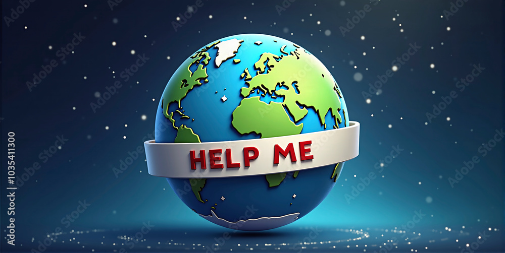 Planet earth with the inscription or word help, participation in the fight against global warming, pollution and environmental destruction