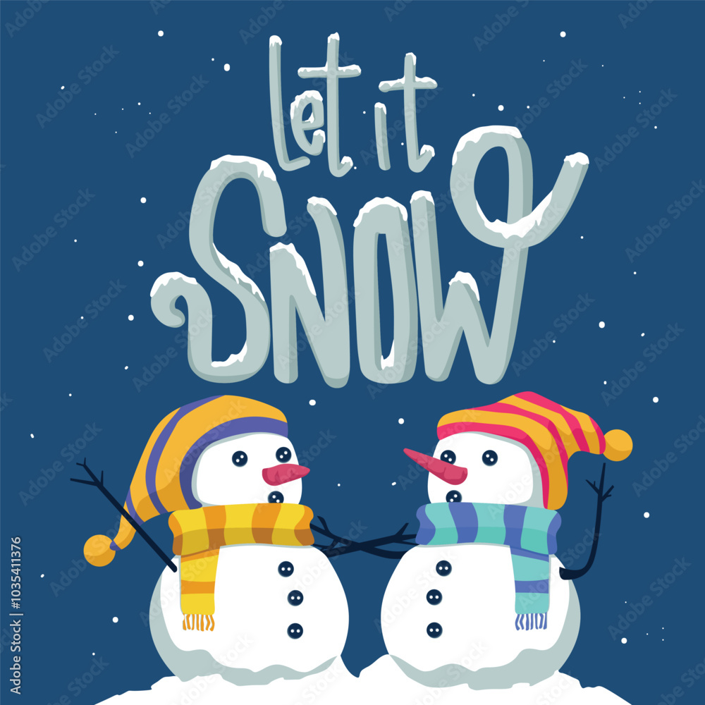 Fototapeta premium Let it snow lettering with cute snowman