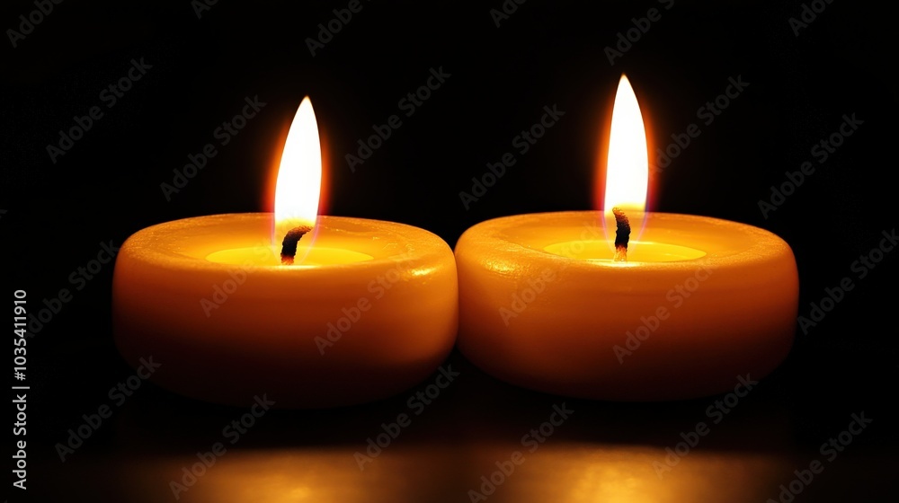 Two Candles Burning in the Dark - Symbolic Candlelight Atmosphere Two Candles Burning in the Dark - Symbolic Candlelight Atmosphere
