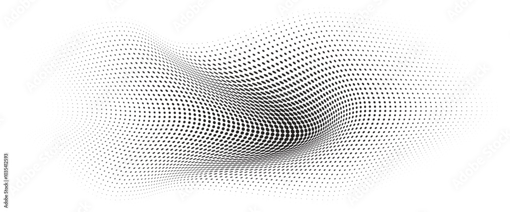 Flowing Wave Dot Halftone Pattern: Curve Gradient Shape on Transparent Background. Suitable for AI, Tech, Network, Digital, Science, and Technology Themes. Flowing Wave Dot Halftone Pattern: Curve Gradient Shape on Transparent Background. Suitable for AI, Tech, Network, Digital, Science, and Technology Themes.