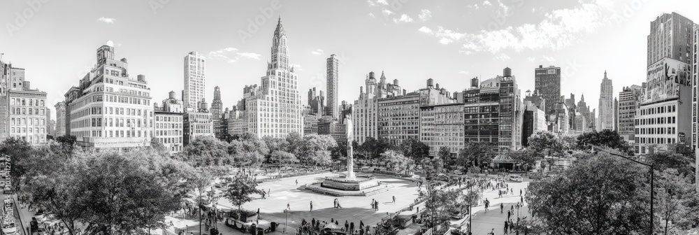 Fototapeta premium Union Square New York City. Downtown Landmark in Manhattan with Broadway Skyline