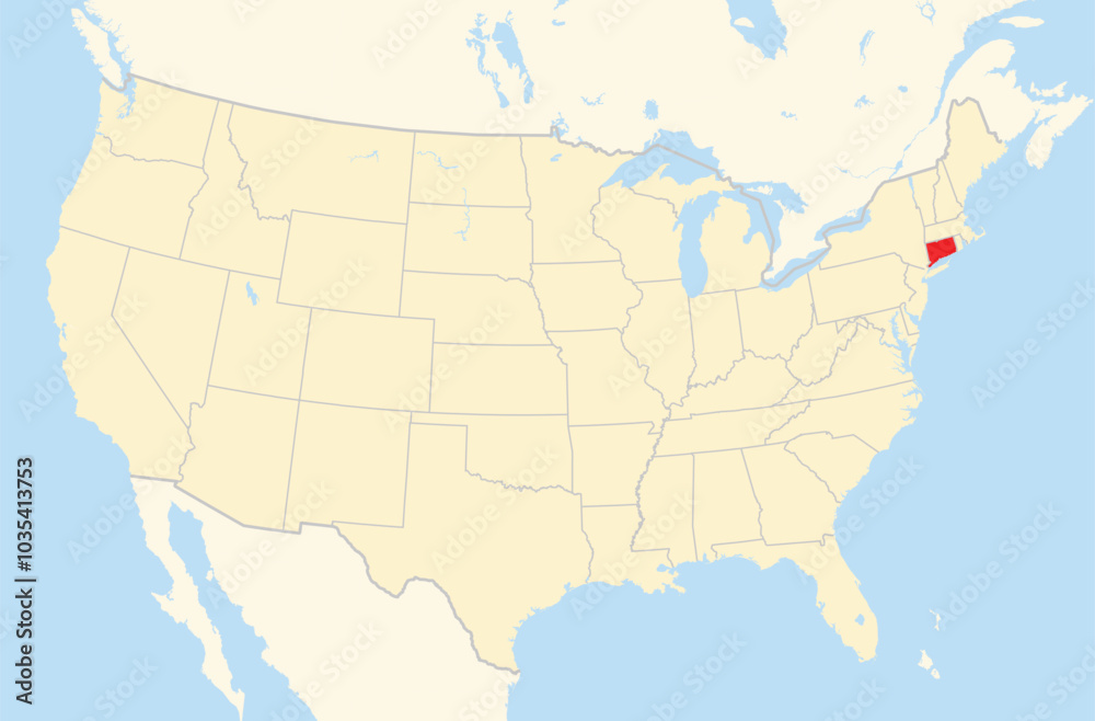 Obraz premium Symbol Map of the State Connecticut (United States of America) showing the Contiguous United States with the highlighted state