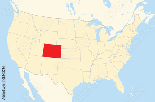 Symbol Map of the State Colorado (United States of America) showing the Contiguous United States with the highlighted state