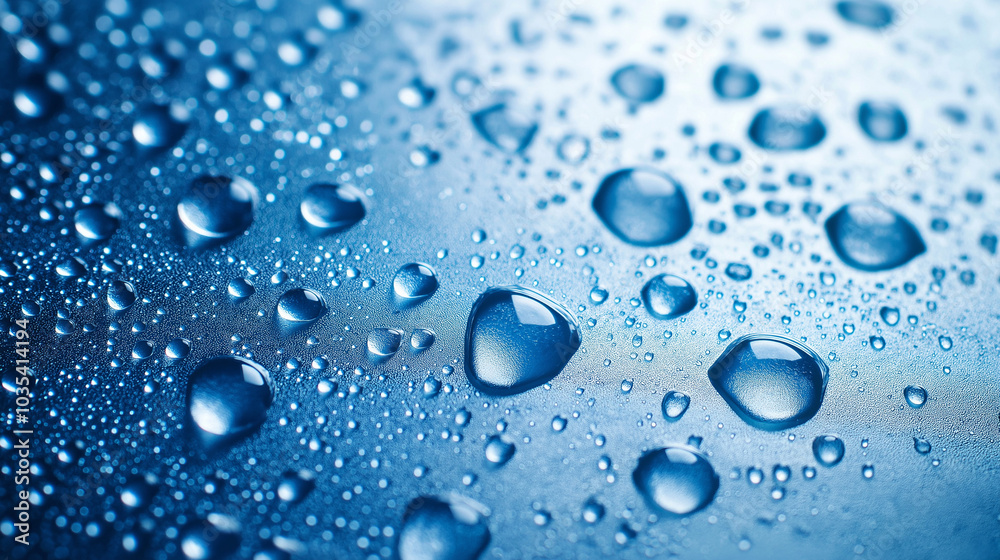 Close-up of water droplets on a textured surface with detailed reflections Close-up of water droplets on a textured surface with detailed reflections