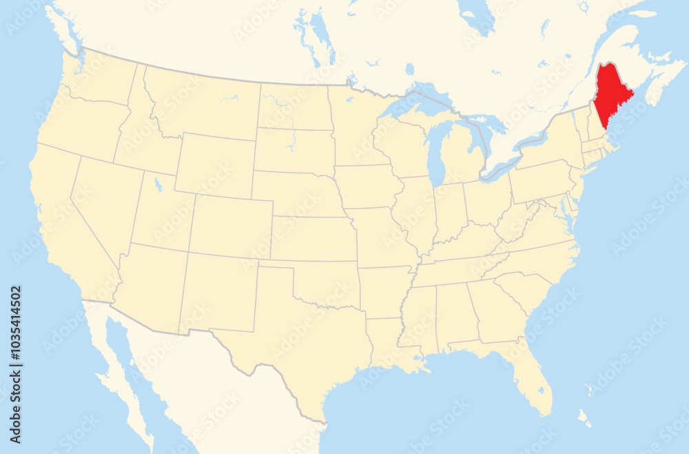 Obraz premium Symbol Map of the State Maine (United States of America) showing the Contiguous United States with the highlighted state