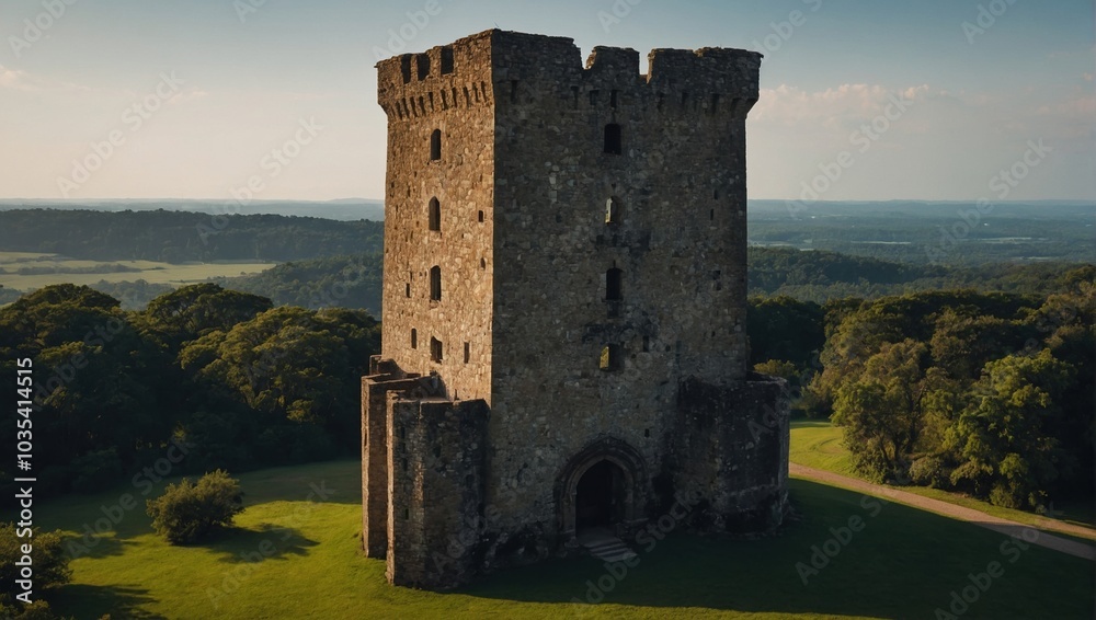 A charming archer tower illuminated by the moonlight creates a magical atmosphere A charming archer tower illuminated by the moonlight creates a magical atmosphere