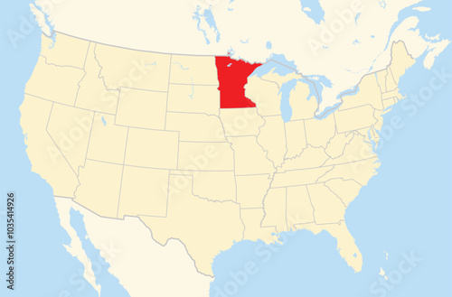 Symbol Map of the State Minnesota (United States of America) showing the Contiguous United States with the highlighted state