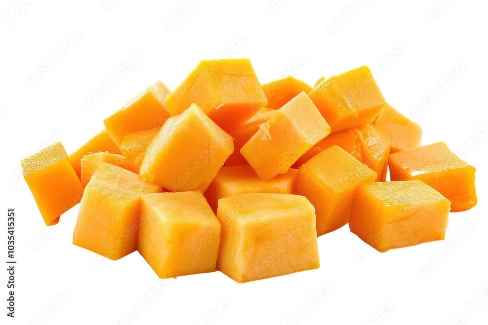 Fresh and Vibrant Piece of Pumpkin Cubes Isolated on White Background for Culinary and Dietary Use in Healthy Recipes Fresh and Vibrant Piece of Pumpkin Cubes Isolated on White Background for Culinary and Dietary Use in Healthy Recipes