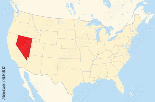 Symbol Map of the State Nevada (United States of America) showing the Contiguous United States with the highlighted state