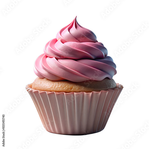 Decadent pink frosted cupcake in a pastel wrapper for dessert and food design projects
 photo