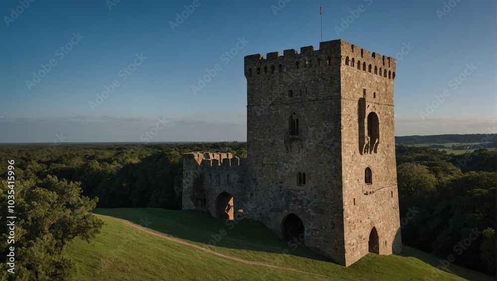 A charming archer tower surrounded by blooming flowers and greenery A charming archer tower surrounded by blooming flowers and greenery