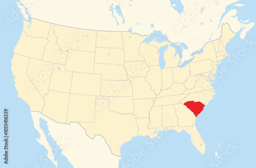 Symbol Map of the State South Carolina (United States of America) showing the Contiguous United States with the highlighted state
