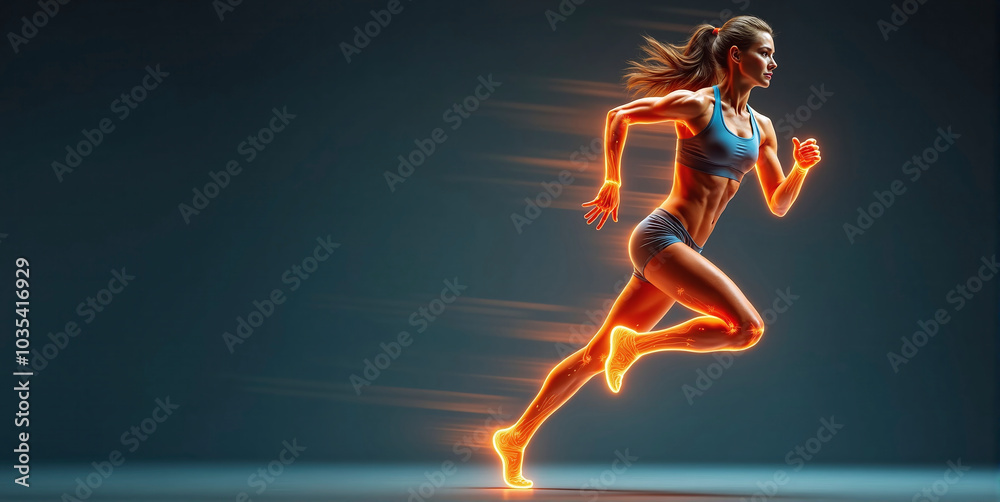 Fototapeta premium Female athletes or jogger with insight into the movement structure and highlighted body areas