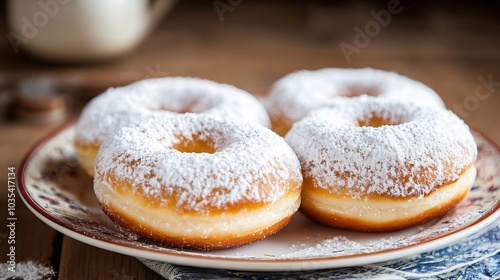 Powdered Sugar Donuts on a Plate