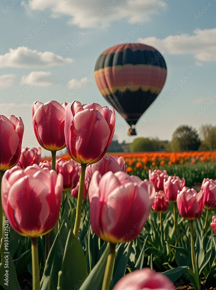 Fototapeta premium red tulips in the garden