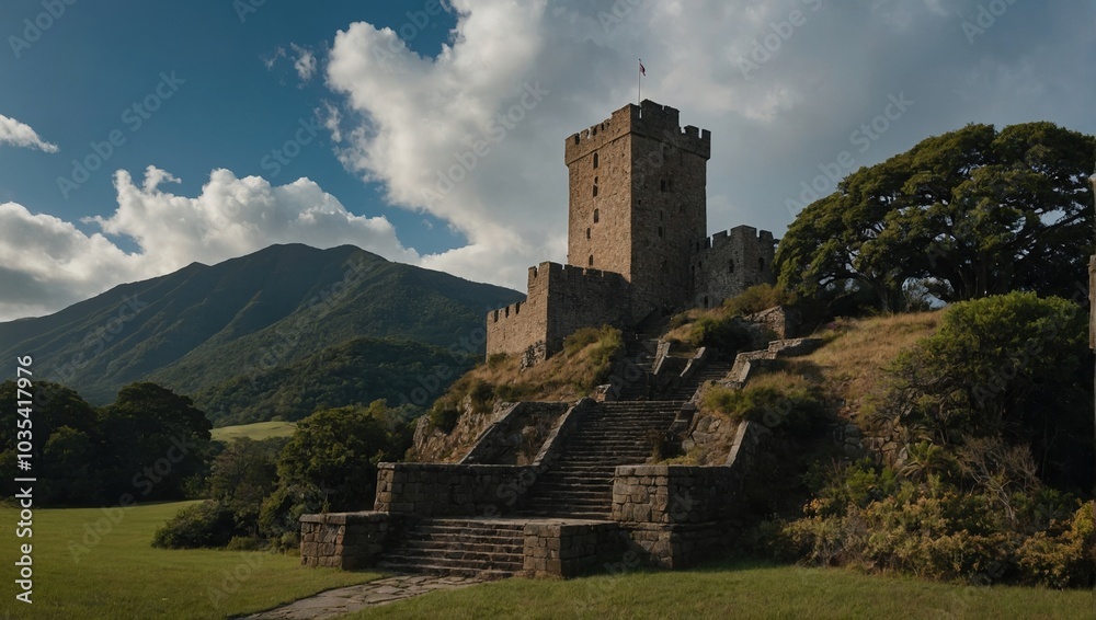 A delightful archer tower nestled in the hills A delightful archer tower nestled in the hills